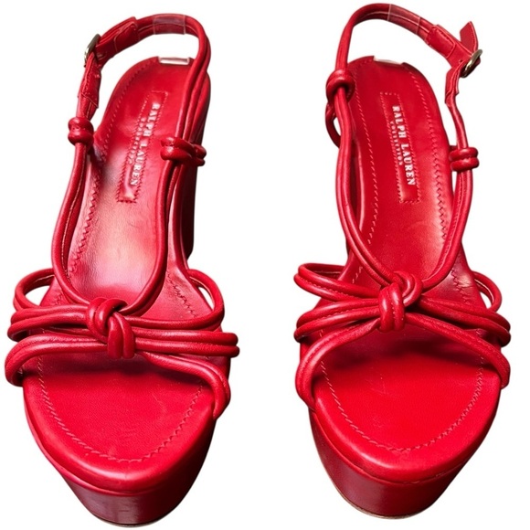Ralph Lauren Collection Spring 07 Red Strappy Sandals Napa Leather Wedge US 9 - Picture 2 of 14